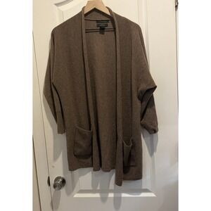 Tahari Pure Luxe 100% Cashmere Brown Open Front Cardigan Sweater Size Small